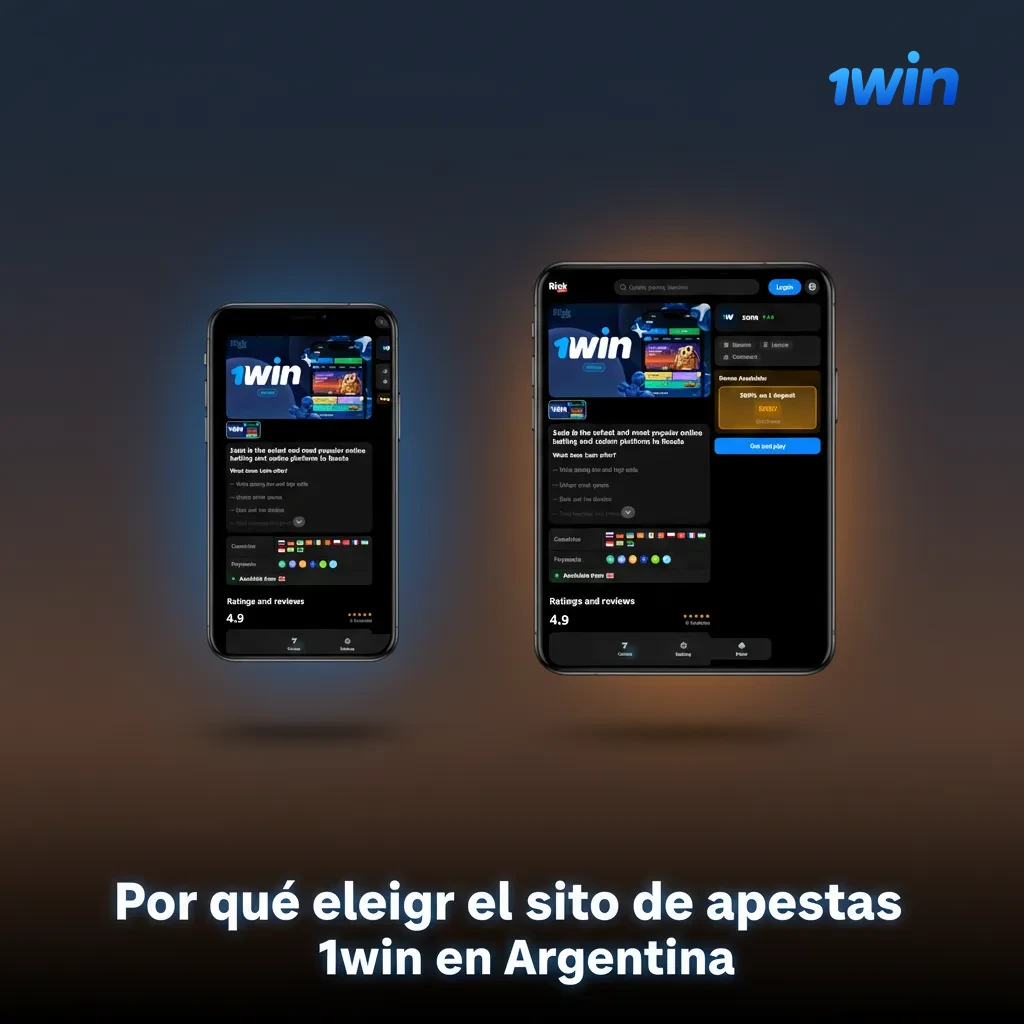 Banner de 1win Argentina destacando cuotas locales, cash out, streaming, gran casino y soporte 24/7.